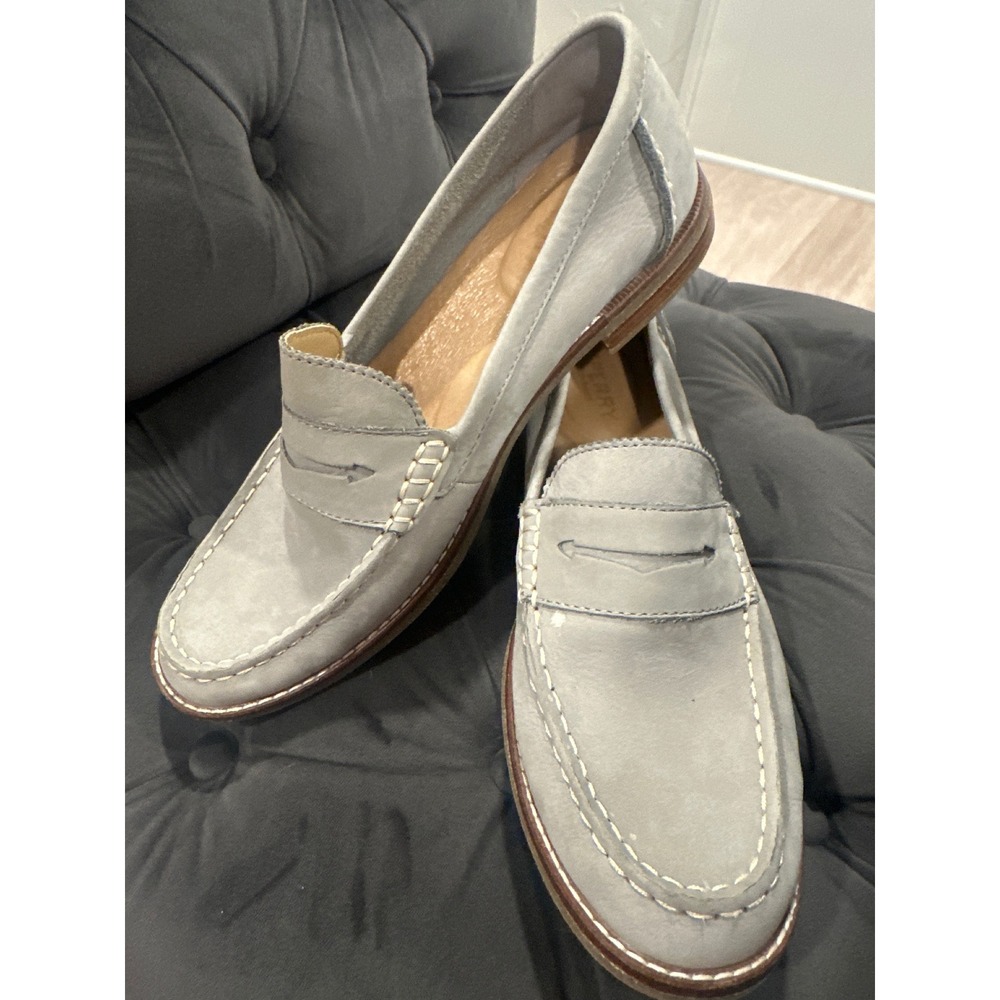 Sperry Top-Sider Seaport Penny Loafers Light Grey Leather Womens 8M slide on